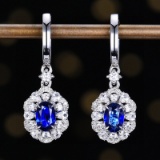 14k Gold 1.05 Ctw Vivid Blue Natural Sapphire & Diamond Earrings