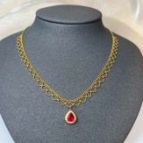 14k Gold 1.10 Ct Natural Ruby & Diamond Necklace
