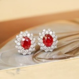 14k Gold 1.46 Ctw Natural Ruby & Diamond Earrings