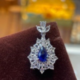14k Gold 1.15 Ctw Natural Sapphire & Diamond Pendant( Without Chain )