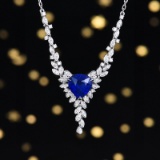 14k Gold 2.72 Ctw Vivid Blue Natural Sapphire & Diamond Necklace