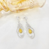 14k Gold 1.44 Ctw Natural Yellow Diamond & Diamond Earrings