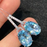 14k Gold 10.31 Ctw Natural Aquamarine & Diamond Earrings