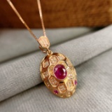 14k Gold 0.55 Ct Natural Ruby & Diamond Pendant( Without Chain )