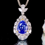 14k Gold 2.22 Ctw Natural Sapphire & Diamond Pendant( Without Chain )