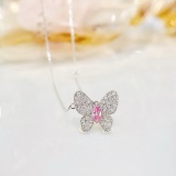 14k Gold 0.37 Ctw Natural Pink Diamond & Diamond & Butterfly Necklace