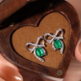 14k Gold 1.65 Ctw Vivid Green Natural Emerald & Diamond Earrings