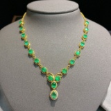 14k Gold 7.05 Ct Natural Emerald & Diamond Necklace
