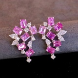 14k Gold 3.70 Ct Natural Padparadscha Sapphire & Diamond Earrings