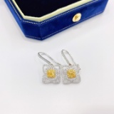 14k Gold 0.92 Ctw Natural Yellow Diamond & Diamond Earrings
