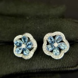 14k Gold 1.73 Ctw Natural Aquamarine & Diamond Earrings