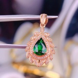 14k Gold 1.35 Ct Vivid Green Natural Tsavorite & Diamond Pendant( Without Chain )