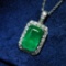 14k Gold 3.44 Ctw Vivid Green Natural Emerald & Diamond Necklace
