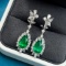 14k Gold 5.63 Ctw Vivid Green Natural Emerald & Diamond Earrings