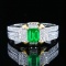 14k Gold 1.08 Ctw Vivid Green Natural Emerald & Diamond Ring