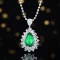 14k Gold 3.09 Ctw Vivid Green Natural Emerald & Sapphire Pendant( Without Chain )