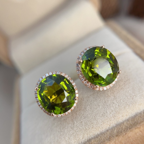 14k Gold 8.50 Ct Natural Tourmaline & Diamond Earrings