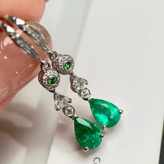 14k Gold 1.22 Ctw Natural Emerald & Diamond Earrings
