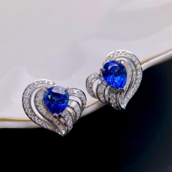 14k Gold 2.70 Ctw Natural Sapphire & Diamond Earrings