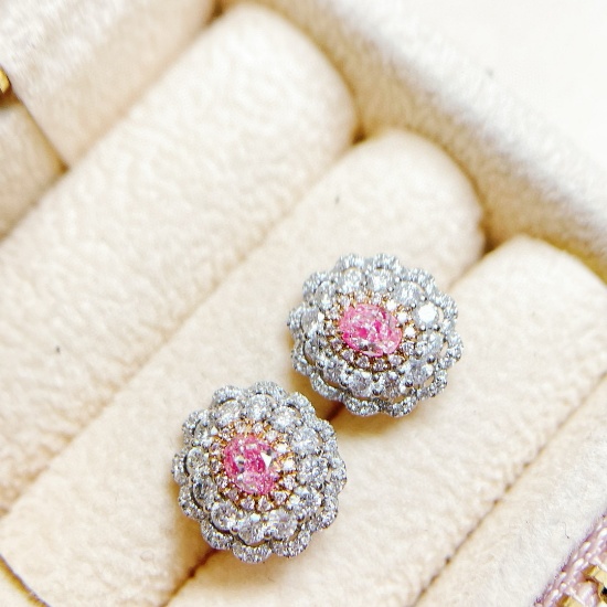 14k Gold 1.17 Ctw Natural Pink Diamond & Diamond Earrings