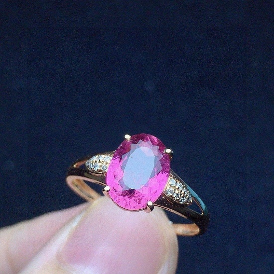 14k Gold 1.54 Ct Natural Tourmaline & Diamond Ring