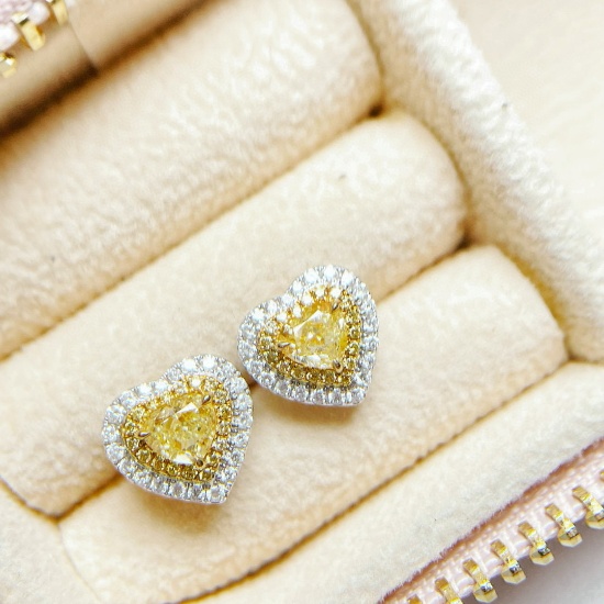 14k Gold 1.41 Ctw Natural Yellow Diamond & Diamond Earrings