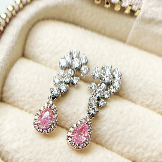 14k Gold 1.06 Ctw Natural Pink Diamond & Diamond Earrings