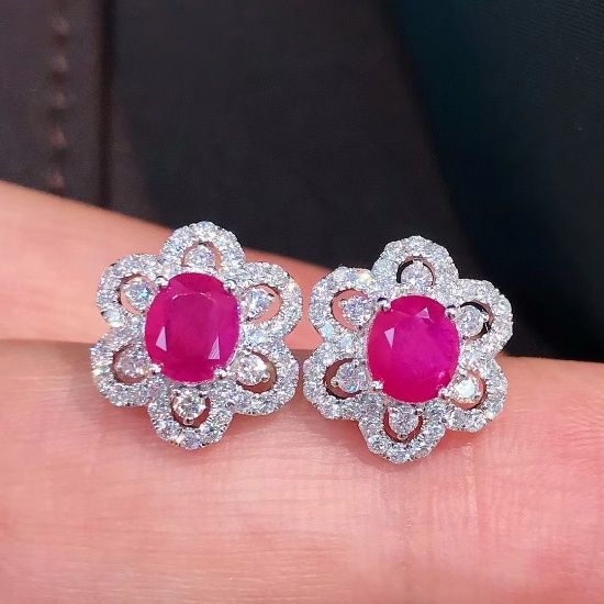 14k Gold 2.09 Ctw Natural Ruby & Diamond Earrings