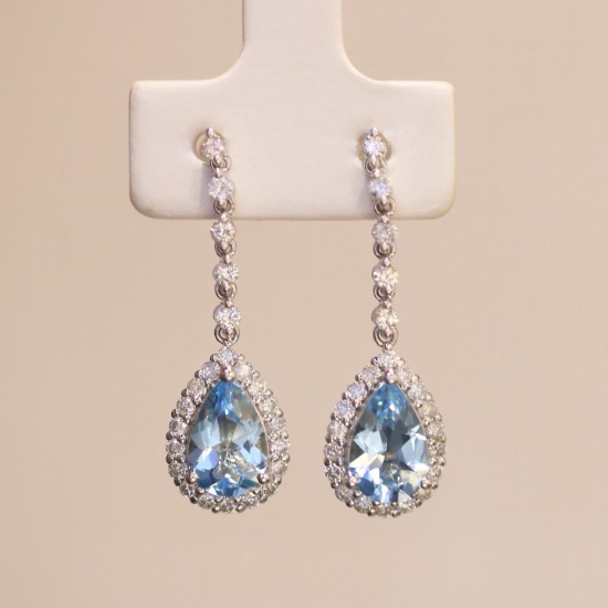 14k Gold 2.00 Ct Natural Aquamarine & Diamond Earrings