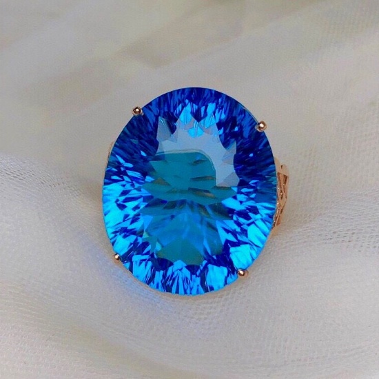 14k Gold 25.20 Ct Natural Topaz & Diamond Ring