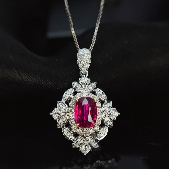 14k Gold 1.53 Ctw Natural Ruby & Diamond Pendant( Without Chain )