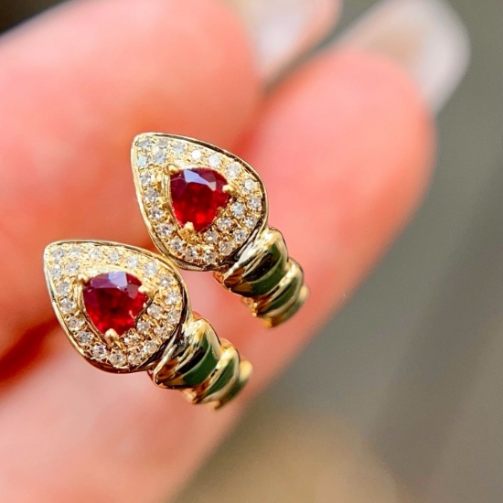 14k Gold 0.44 Ctw Natural Ruby & Diamond Earrings