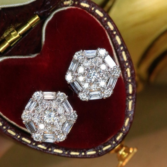 14k Gold 0.9 Ct Natural H Diamond Earrings