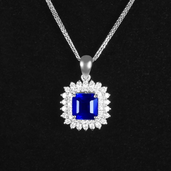 14k Gold 1.37 Ctw Natural Sapphire & Diamond Pendant( Without Chain )