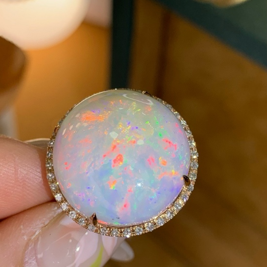 14k Gold 14.7 Ctw Natural Opal & Diamond Ring