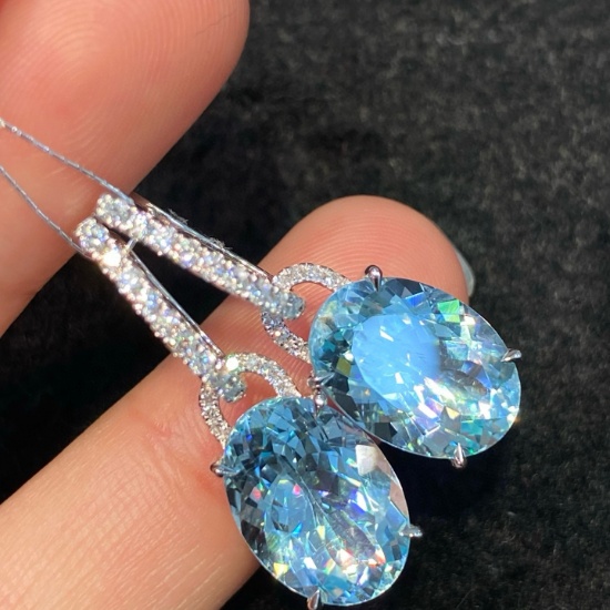 14k Gold 10.31 Ctw Natural Aquamarine & Diamond Earrings