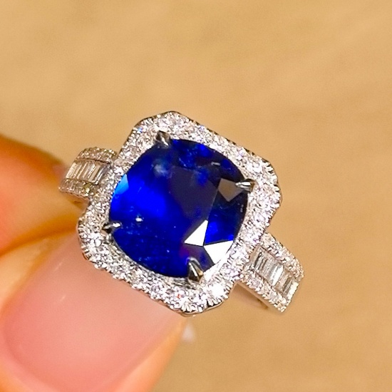 14k Gold 4.64 Ctw Natural Sapphire & Diamond Ring