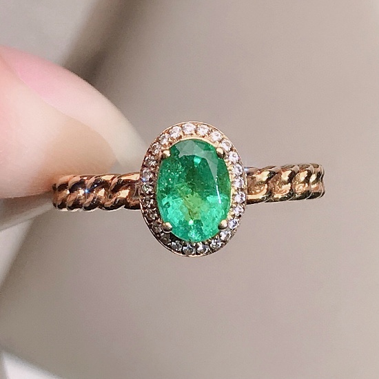 14k Gold 0.85 Ctw Natural Emerald & Diamond Ring