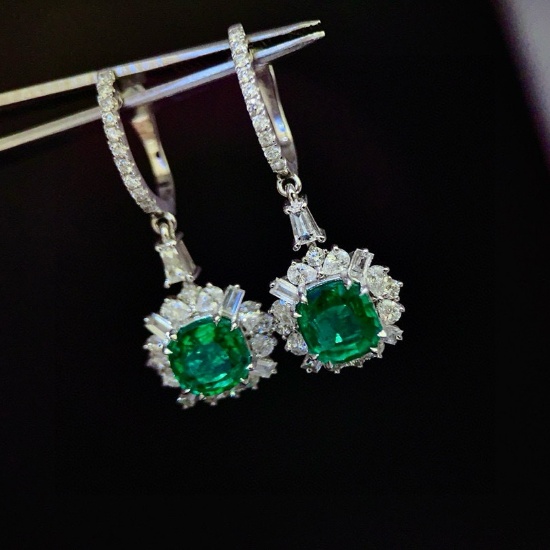 14k Gold 3.96 Ctw Vivid Green Natural Emerald & Diamond Earrings