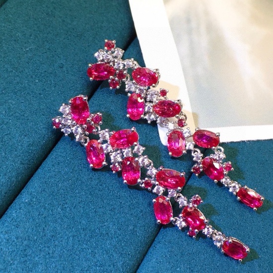 14k Gold 5.58 Ctw Natural Ruby & Sapphire Earrings