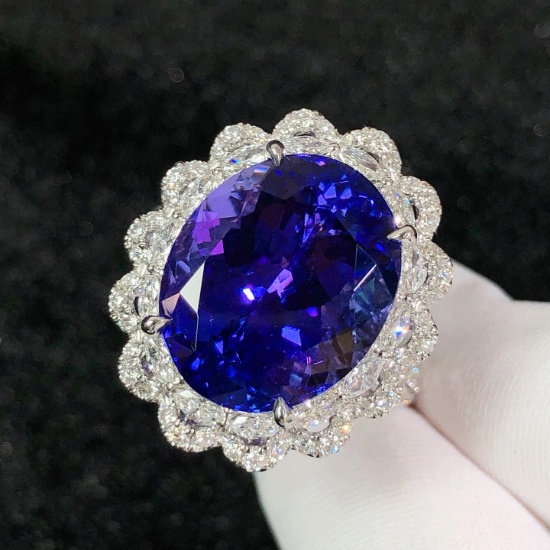 14k Gold 14.10 Ctw Natural Tanzanite & Diamond Ring/pendant( Without Chain )