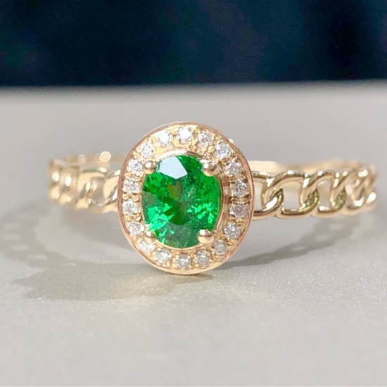 14k Gold 0.45 Ctw Natural Tsavorite & Diamond Ring