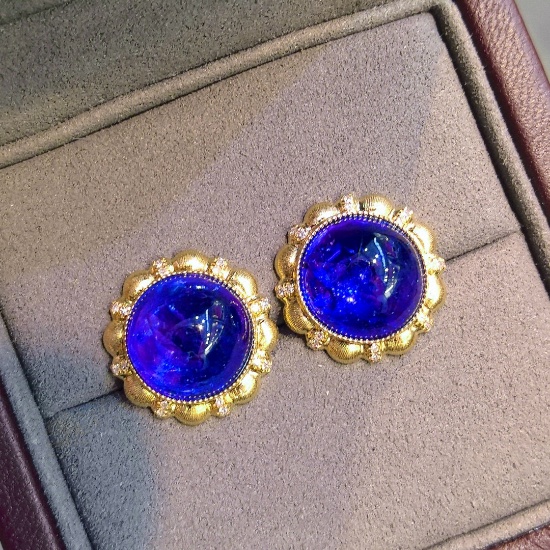 14k Gold 17.33 Ct Natural Tanzanite & Diamond Earrings