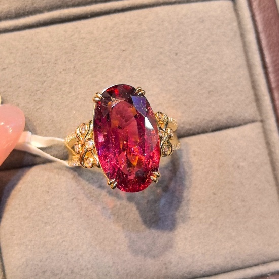 14k Gold 8.17 Ctw Natural Tourmaline & Diamond Ring