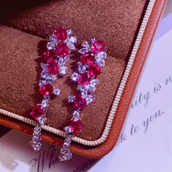 14k Gold 4.31 Ctw Natural Ruby & Sapphire Earrings