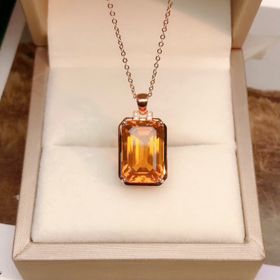 14k Gold 7.81 Ctw Natural Citrine & Diamond Pendant( Without Chain )