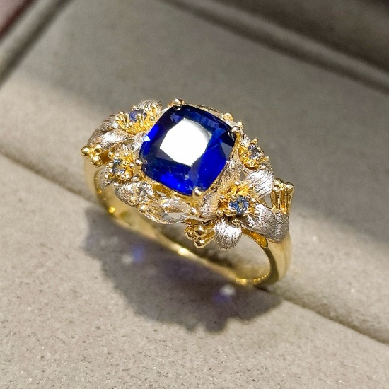 14k Gold 1.50 Ct Natural Sapphire & Diamond Ring
