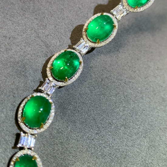 14k Gold 14.21 Ctw Vivid Green Natural Emerald & Sapphire Bracelet