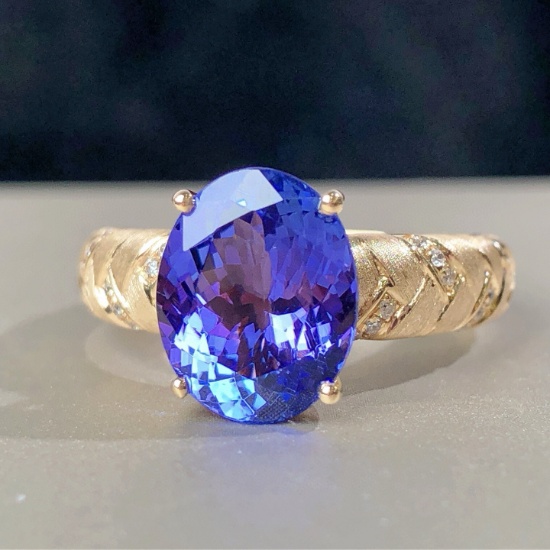 14k Gold 2.75 Ctw Natural Tanzanite & Diamond Ring
