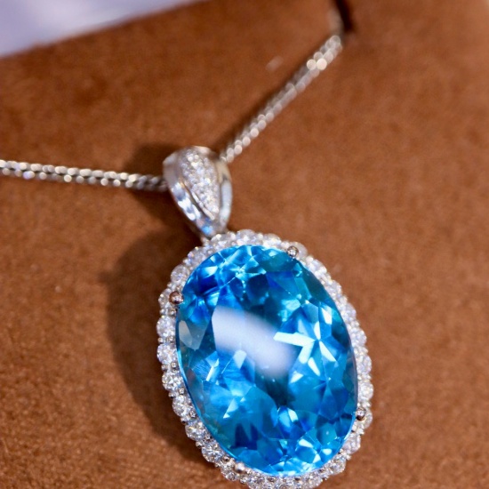 14k Gold 15.88 Ctw Natural Topaz & Diamond Pendant( Without Chain )